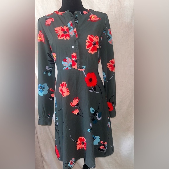 NWOT Loft Floral Ruffle Trim Shirtdress. Size: 0 Smart style - Picture 3 of 8